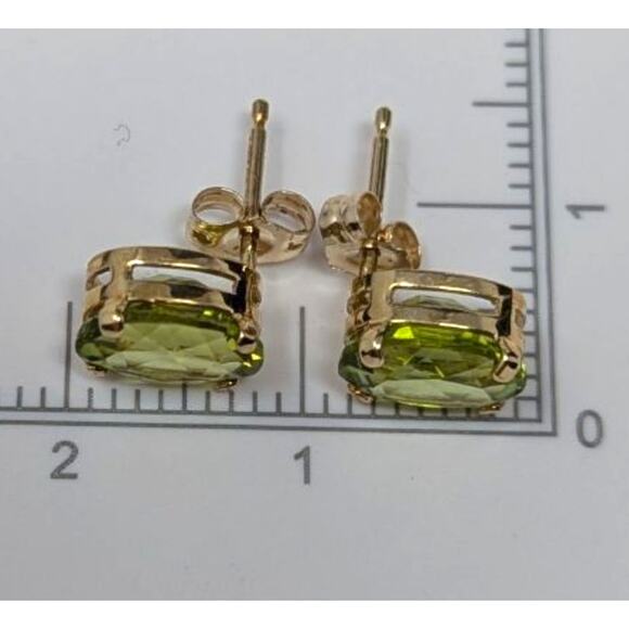 Mexico 14K Yellow Gold Peridot Stud Earrings – Oval Cut Gemstones, 1.27g - Picture 3 of 6